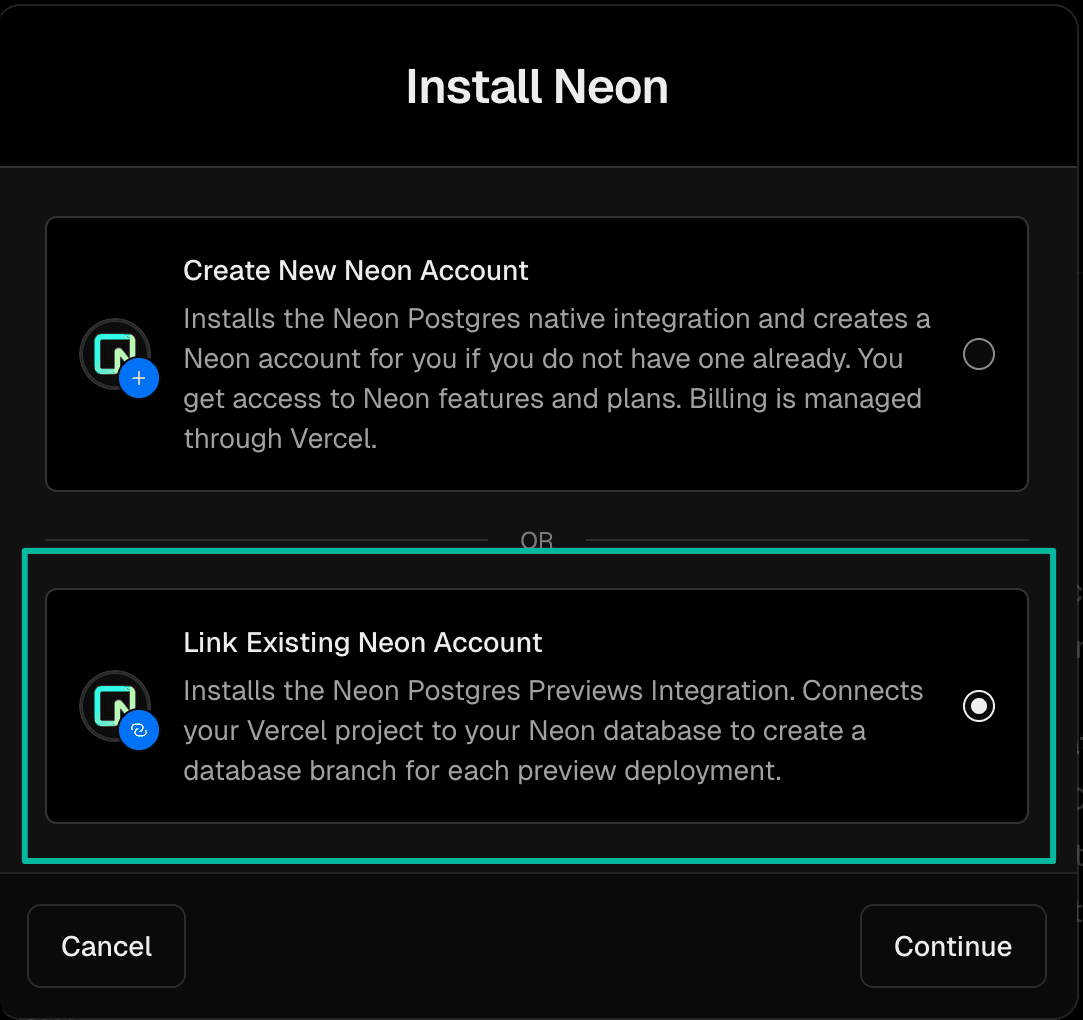 Install on Existing Neon Account